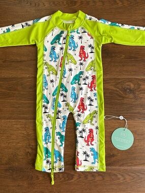 Caden Lane Tropical T-Rex Long Sleeve Rashguard Swimsuit 3-6m
